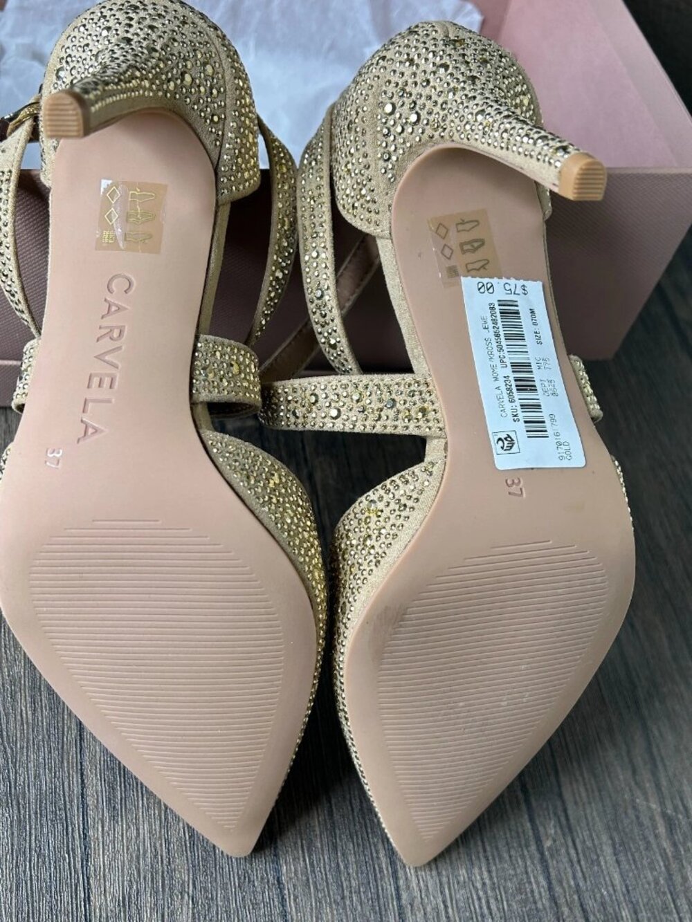 CARVELA Kross Jewel Heel Gold Bling Size 7 NIB NEW Strappy 4231 - Picture 4 of 6